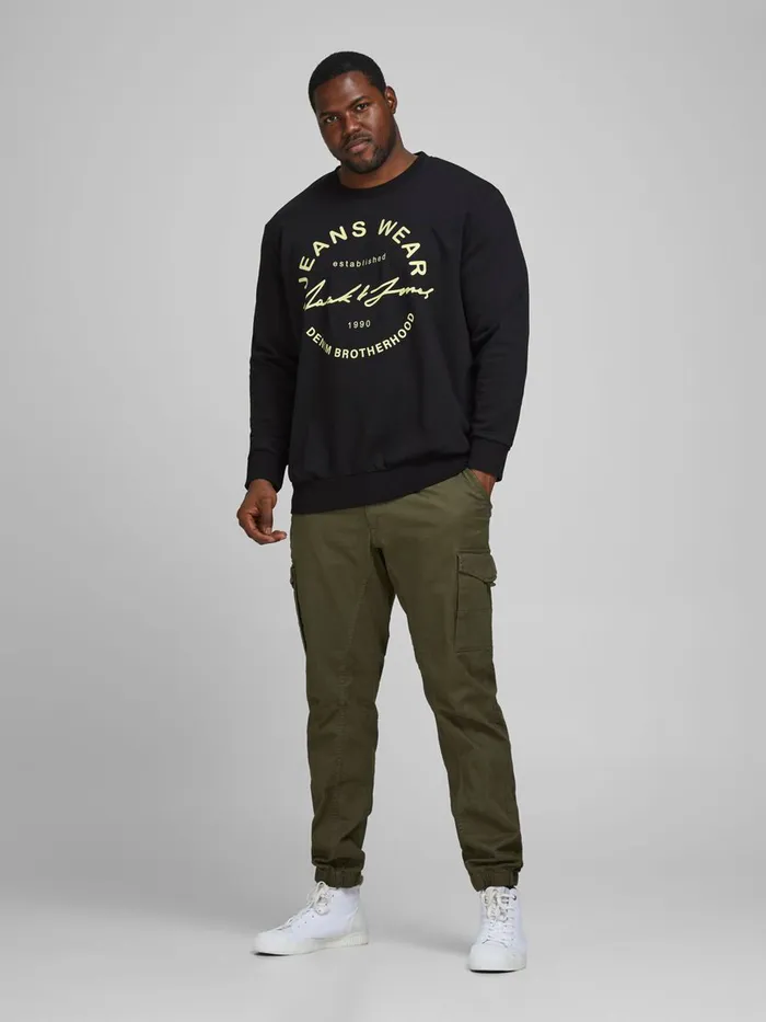 Sweatshirts JACK and JONES Mens LOOPBACK PLUS SIZE SWEATSHIRT Black Black For Sale
