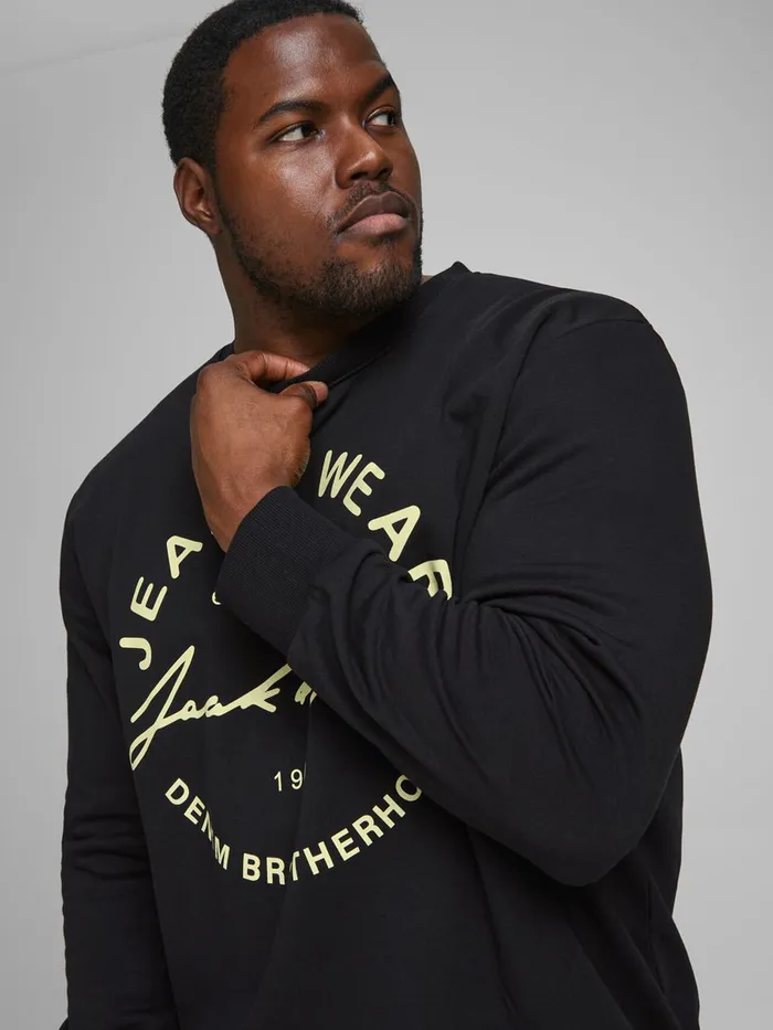 Sweatshirts JACK and JONES Mens LOOPBACK PLUS SIZE SWEATSHIRT Black Black For Sale