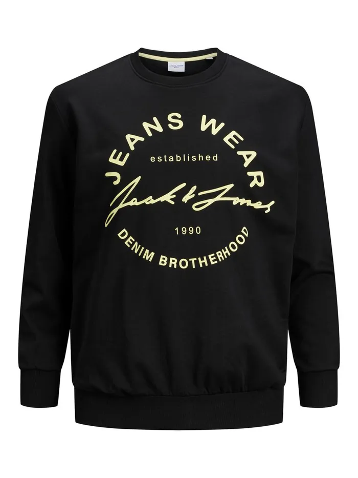 Sweatshirts JACK and JONES Mens LOOPBACK PLUS SIZE SWEATSHIRT Black Black For Sale