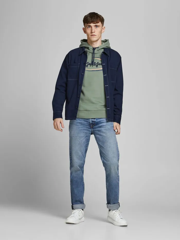 Sweatshirts JACK and JONES Mens ORGANIC COTTON PRINT HOODIE Green Sea Spray Near Me