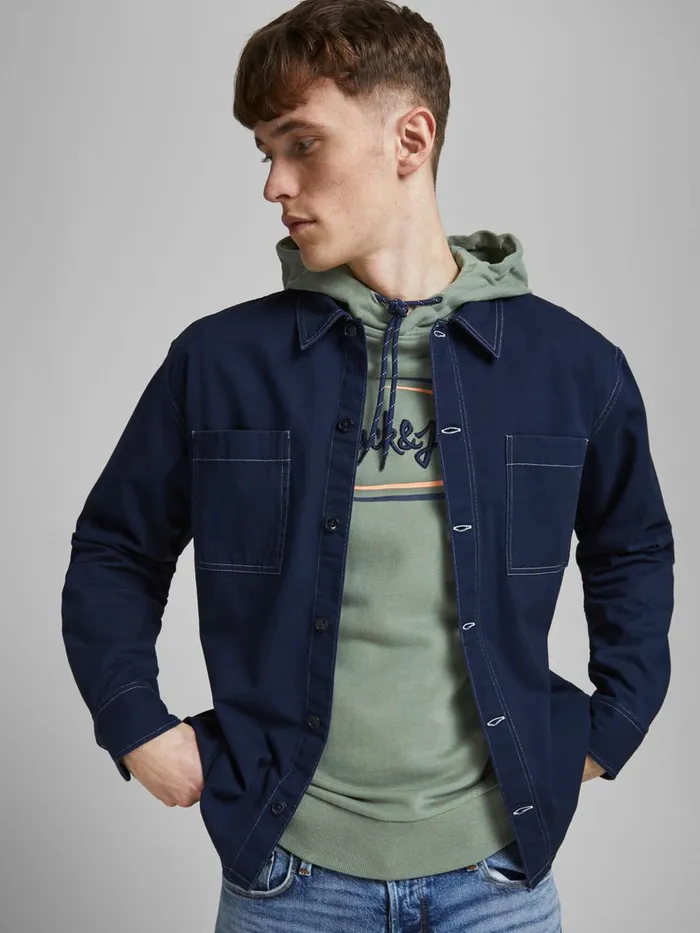 Sweatshirts JACK and JONES Mens ORGANIC COTTON PRINT HOODIE Green Sea Spray Near Me