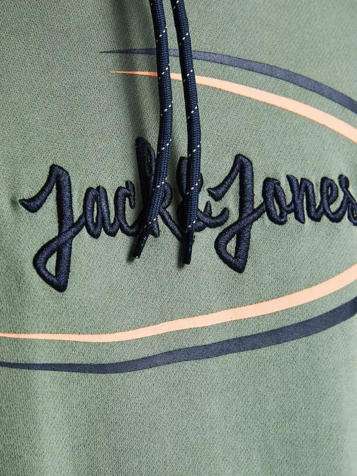 Sweatshirts JACK and JONES Mens ORGANIC COTTON PRINT HOODIE Green Sea Spray Near Me