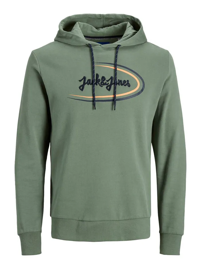 Sweatshirts JACK and JONES Mens ORGANIC COTTON PRINT HOODIE Green Sea Spray Near Me