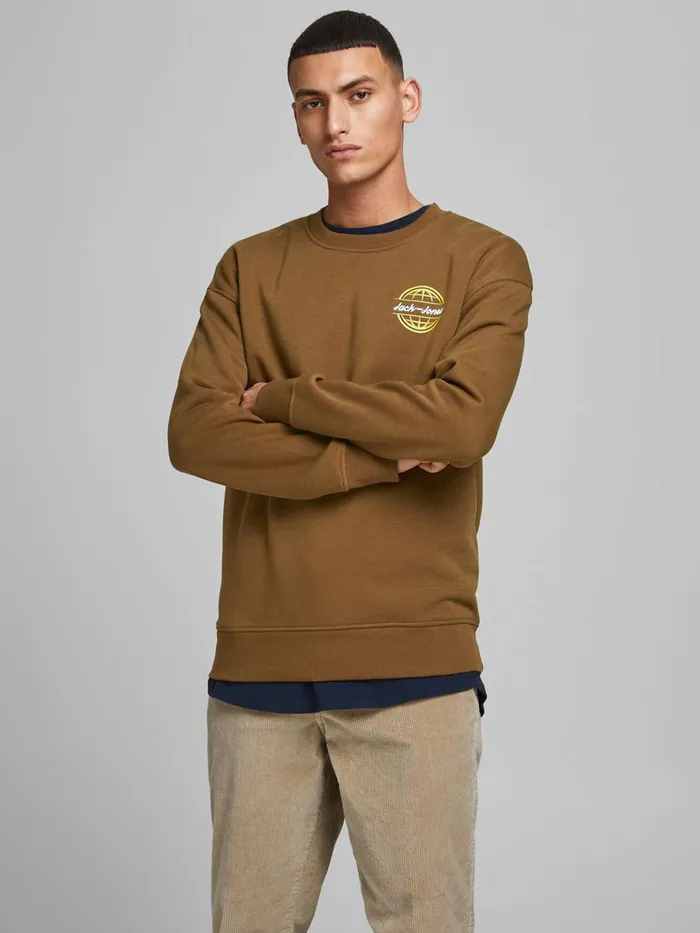 Sweatshirts JACK and JONES Mens SMALL LOGO SWEATSHIRT Brown Rubber Gift Ideas Sweatshirts JACK and JONES Mens SMALL LOGO SWEATSHIRT Brown Rubber Gift Ideas