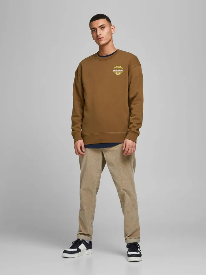 Sweatshirts JACK and JONES Mens SMALL LOGO SWEATSHIRT Brown Rubber Gift Ideas