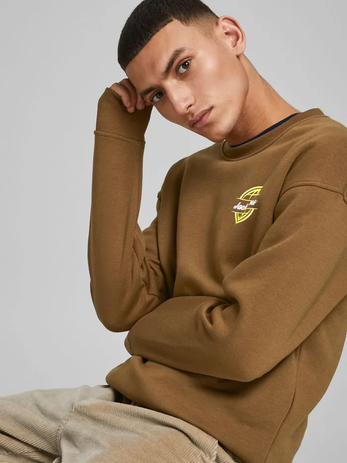 Sweatshirts JACK and JONES Mens SMALL LOGO SWEATSHIRT Brown Rubber Gift Ideas
