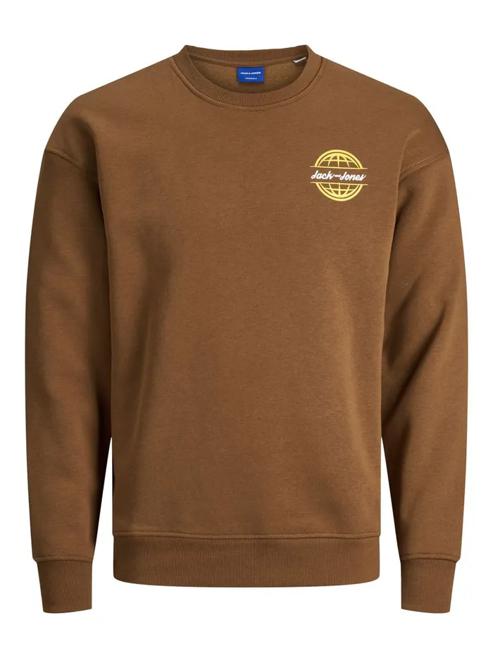 Sweatshirts JACK and JONES Mens SMALL LOGO SWEATSHIRT Brown Rubber Gift Ideas