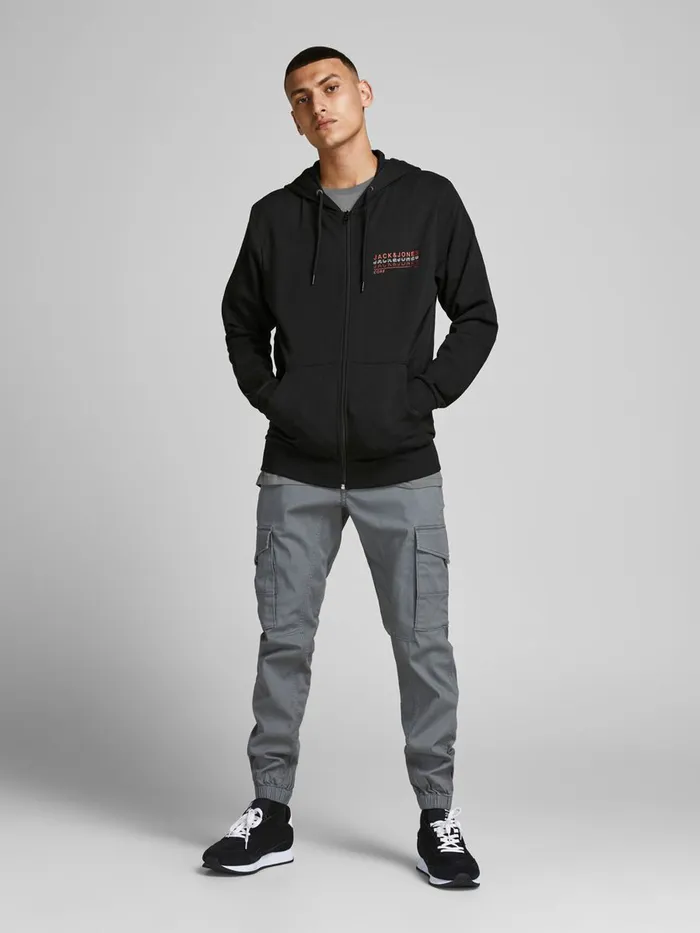 Sweatshirts JACK and JONES Mens ZIPPED HOODIE Black Black On Sale