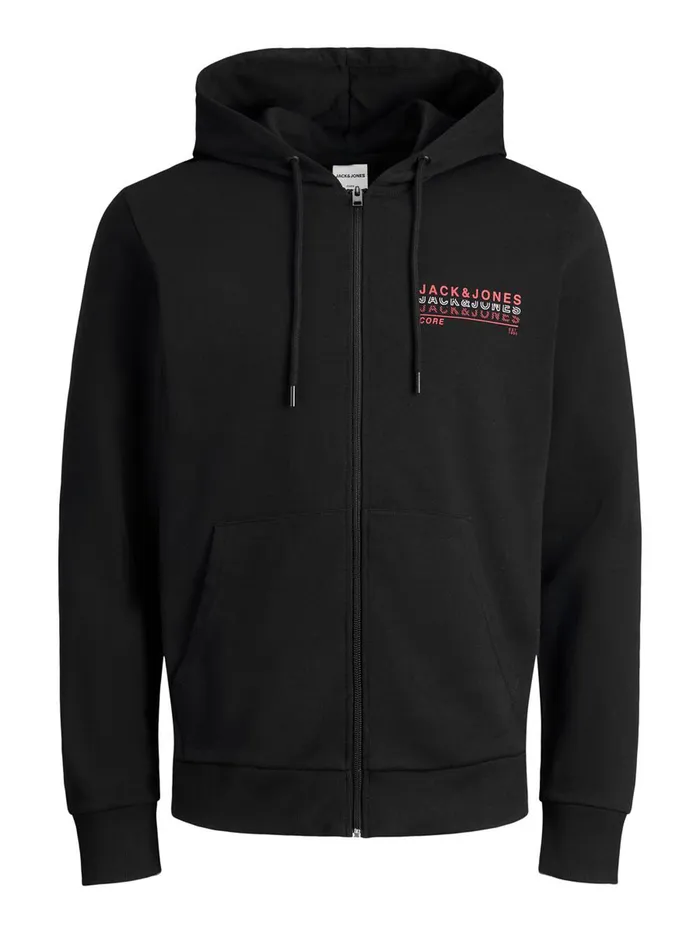 Sweatshirts JACK and JONES Mens ZIPPED HOODIE Black Black On Sale