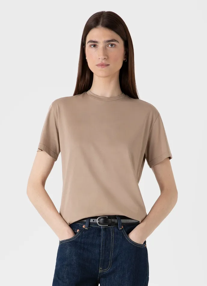 Tshirts and Tops Boy Fit Tshirt Sandstone ussunspel Women