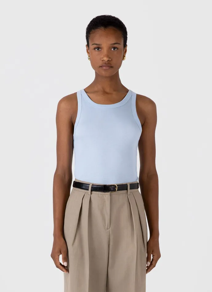 Tshirts and Tops ussunspel Women Ribbed Tank Top Blue Mist