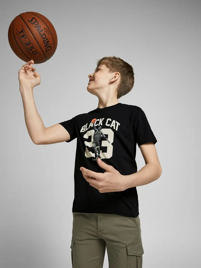 Tshirts JACK and JONES Junior BOYS BASKETBALL PRINT TSHIRT Black Black Gift for Friend