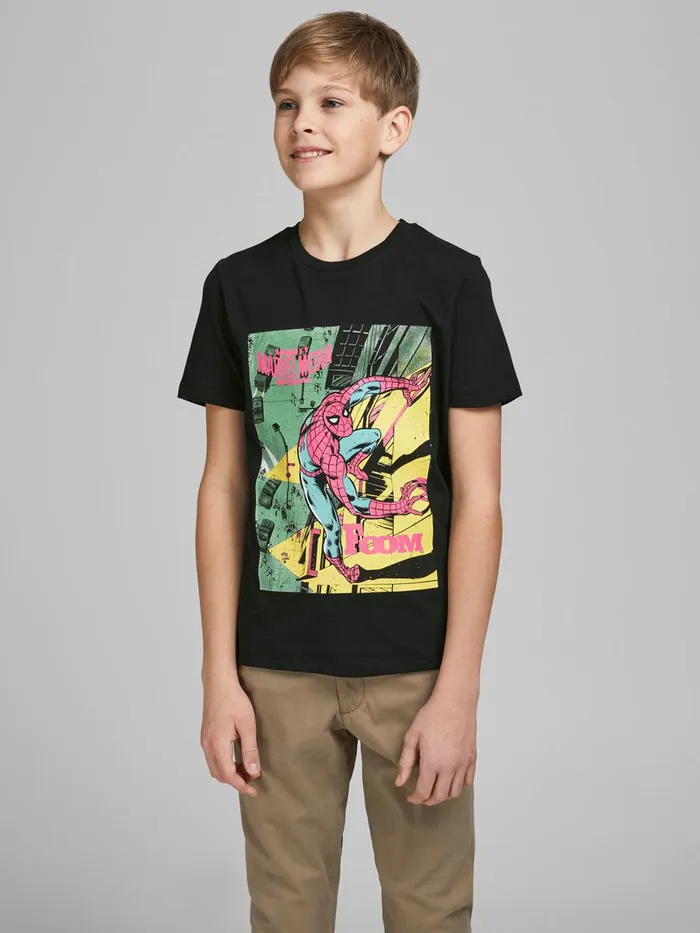 Tshirts JACK and JONES Junior BOYS MARVEL TSHIRT Black Black Popular