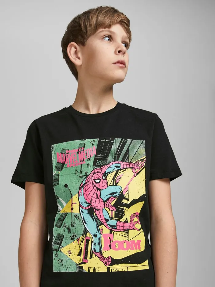 Tshirts JACK and JONES Junior BOYS MARVEL TSHIRT Black Black Popular