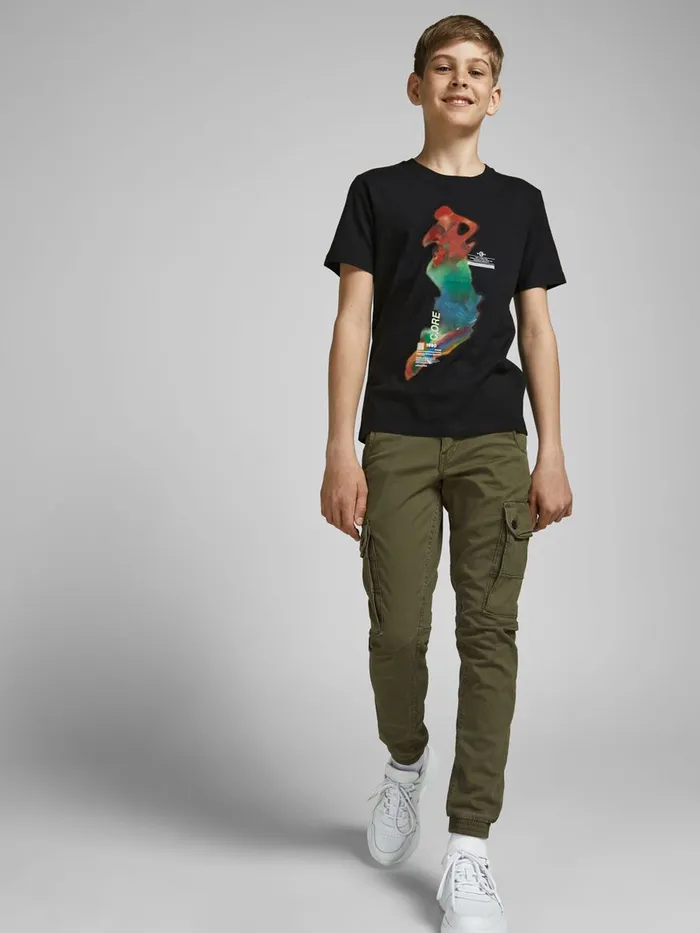 Tshirts JACK and JONES Junior BOYS TROPICAL PRINT TSHIRT Black Black Gift Ideas