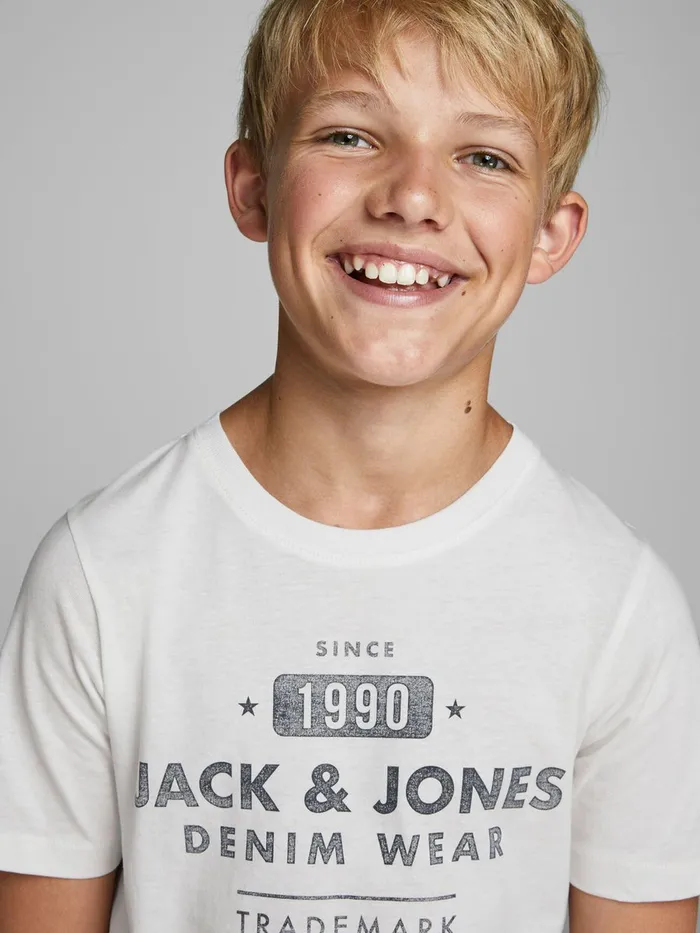 Tshirts JACK and JONES Junior FRONT PRINT BOYS TSHIRT White Cloud Dancer Cheap On Sale