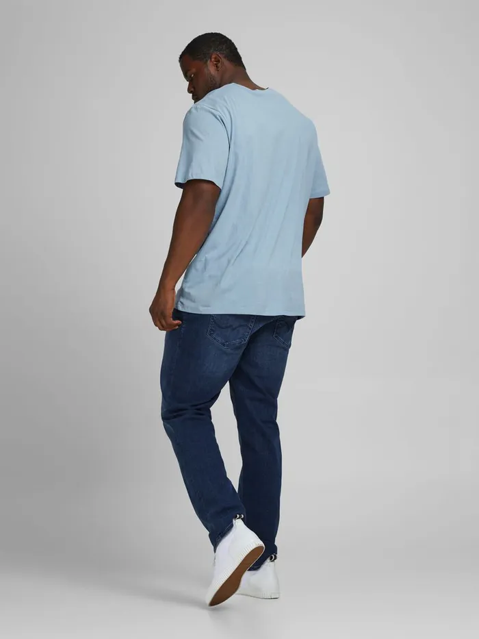 Tshirts JACK and JONES Mens CREW NECK LOGO PLUS SIZE TSHIRT Blue Faded Denim For Sale