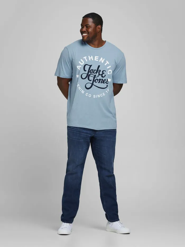 Tshirts JACK and JONES Mens CREW NECK LOGO PLUS SIZE TSHIRT Blue Faded Denim For Sale