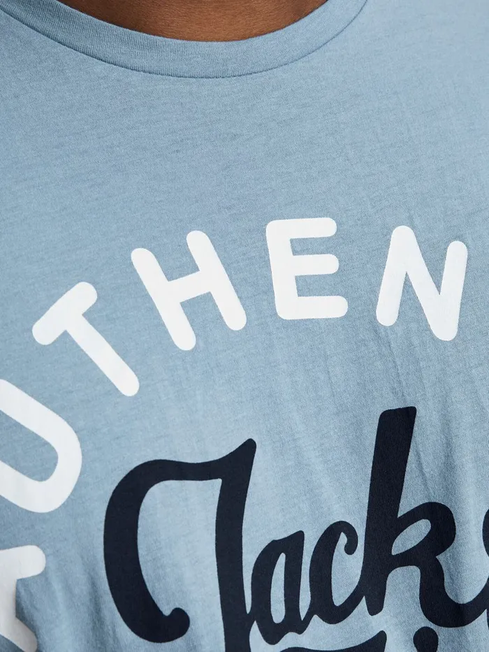 Tshirts JACK and JONES Mens CREW NECK LOGO PLUS SIZE TSHIRT Blue Faded Denim For Sale