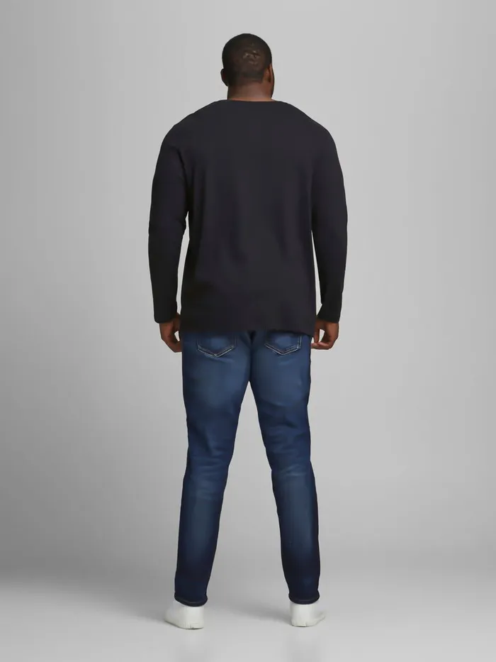 Tshirts JACK and JONES Mens CREW NECK PLUS SIZE LONGSLEEVED TSHIRT Black Black Gift 4 You