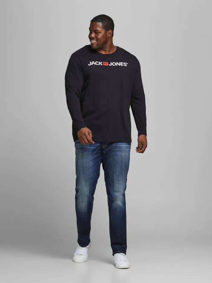 Tshirts JACK and JONES Mens CREW NECK PLUS SIZE LONGSLEEVED TSHIRT Black Black Gift 4 You