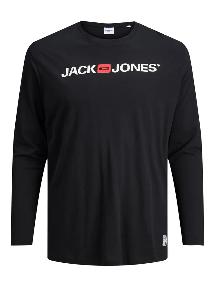 Tshirts JACK and JONES Mens CREW NECK PLUS SIZE LONGSLEEVED TSHIRT Black Black Gift 4 You