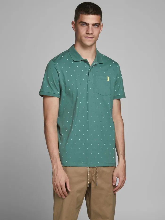 Tshirts JACK and JONES Mens LOGOMANIA POLO SHIRT Green North Atlantic Popular