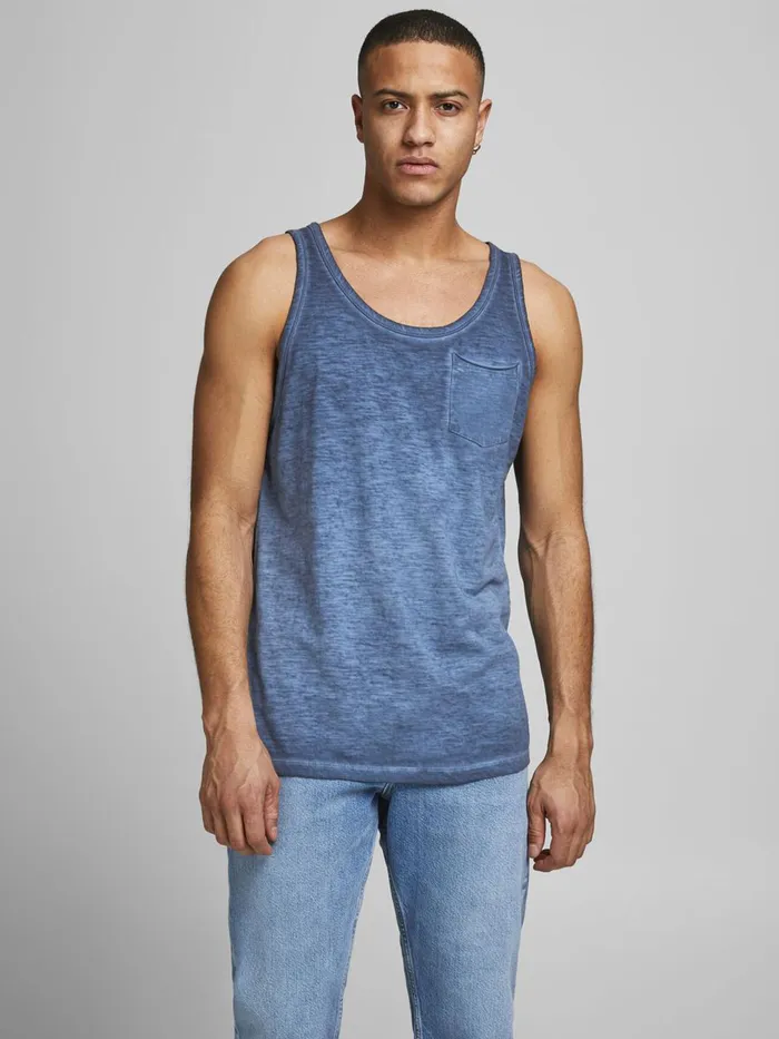 Tshirts JACK and JONES Mens LOOSE FIT DIP DYE TANK TOP Blue Navy Blazer Online