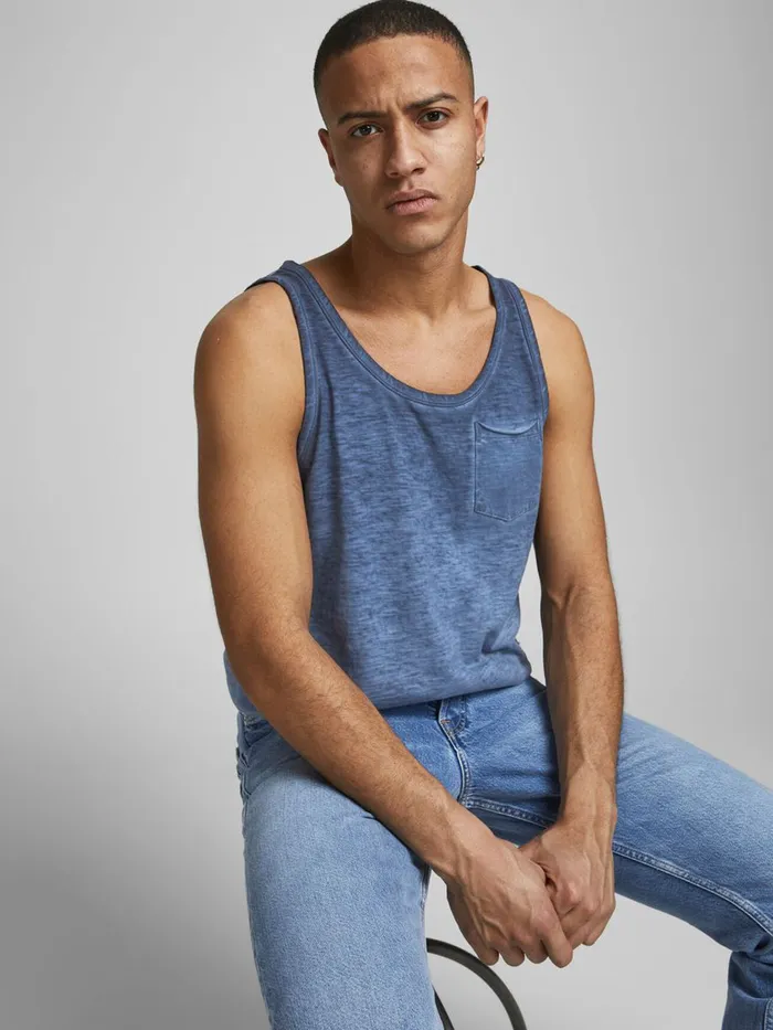 Tshirts JACK and JONES Mens LOOSE FIT DIP DYE TANK TOP Blue Navy Blazer Online