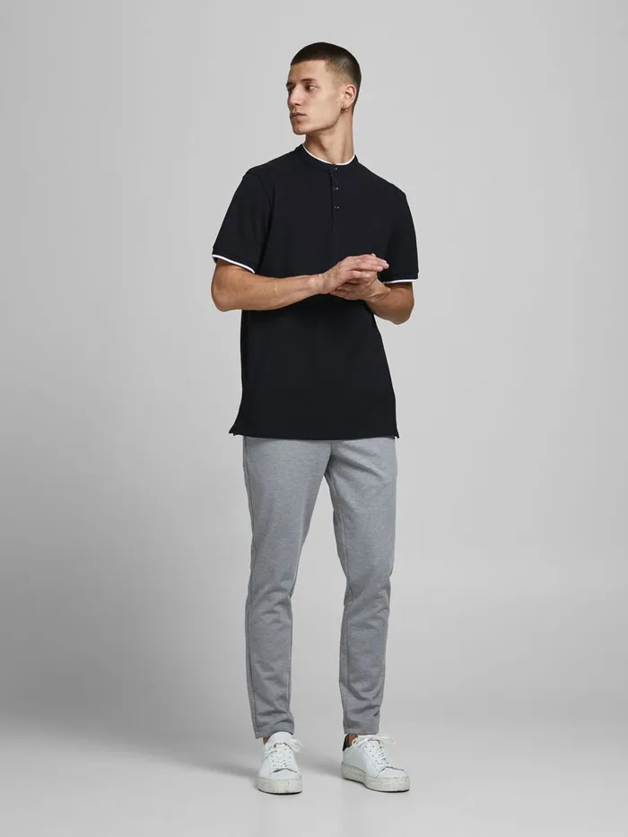 Tshirts JACK and JONES Mens PIQUE MANDARIN COLLAR POLO SHIRT Black Black Popular