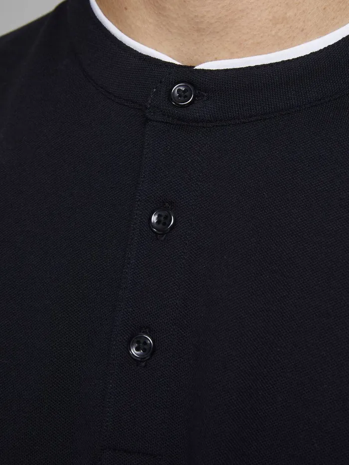 Tshirts JACK and JONES Mens PIQUE MANDARIN COLLAR POLO SHIRT Black Black Popular