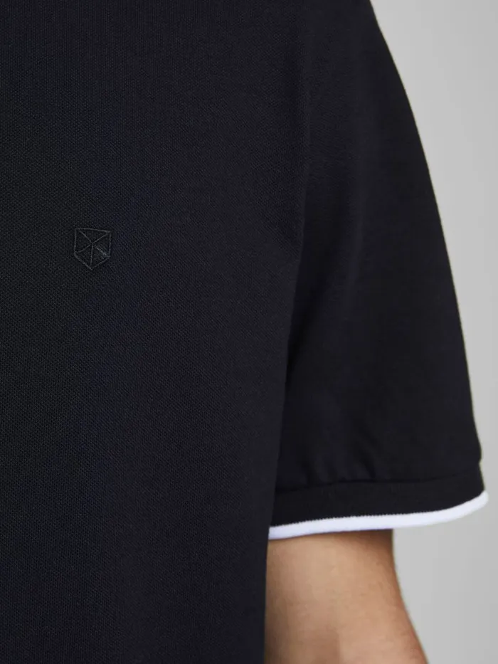 Tshirts JACK and JONES Mens PIQUE MANDARIN COLLAR POLO SHIRT Black Black Popular