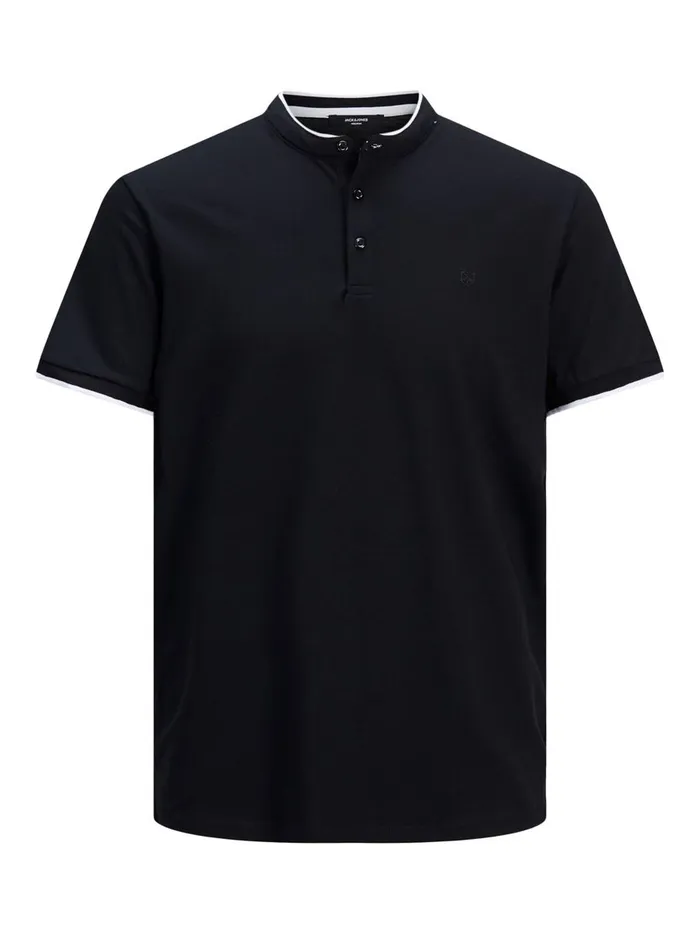 Tshirts JACK and JONES Mens PIQUE MANDARIN COLLAR POLO SHIRT Black Black Popular