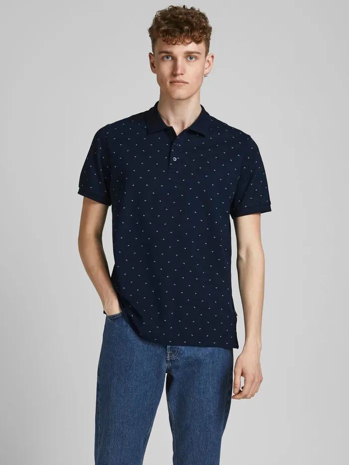 Tshirts JACK and JONES Mens PRINTED PIQUE POLO SHIRT Blue New Navy For Sale