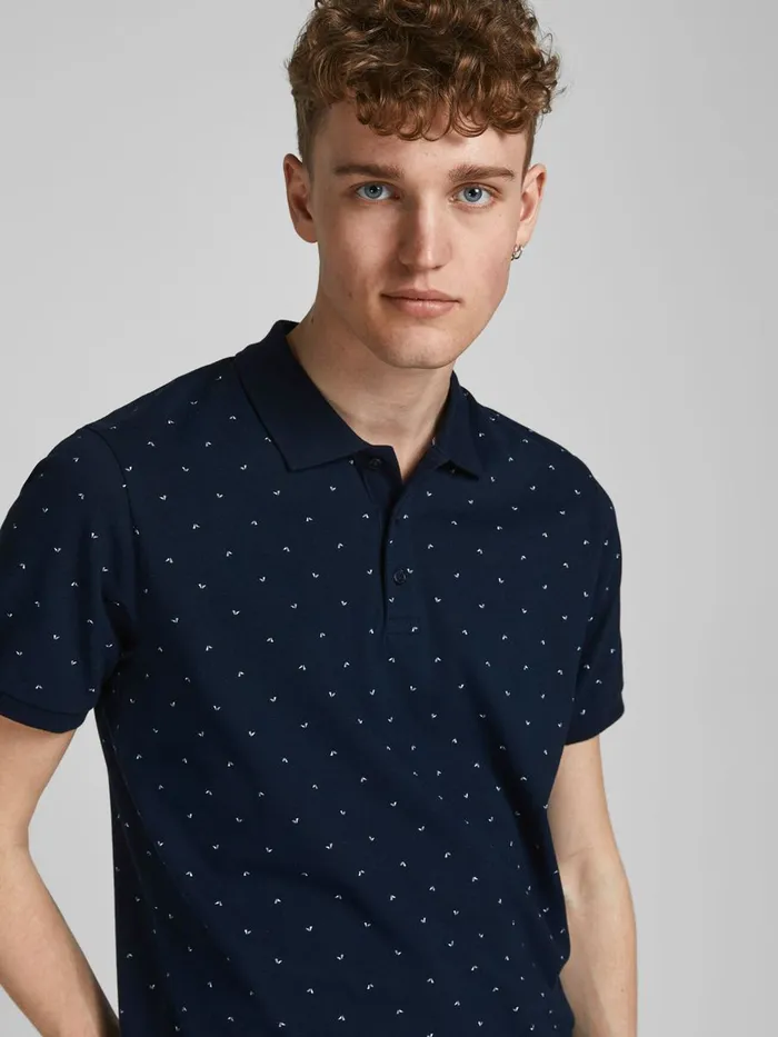 Tshirts JACK and JONES Mens PRINTED PIQUE POLO SHIRT Blue New Navy For Sale