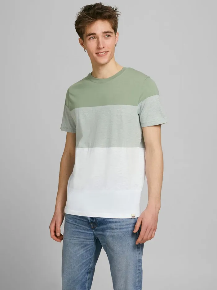 Tshirts JACK and JONES Mens REGULAR FIT BLOCK STRIPE TSHIRT Green Sea Spray Gift Ideas