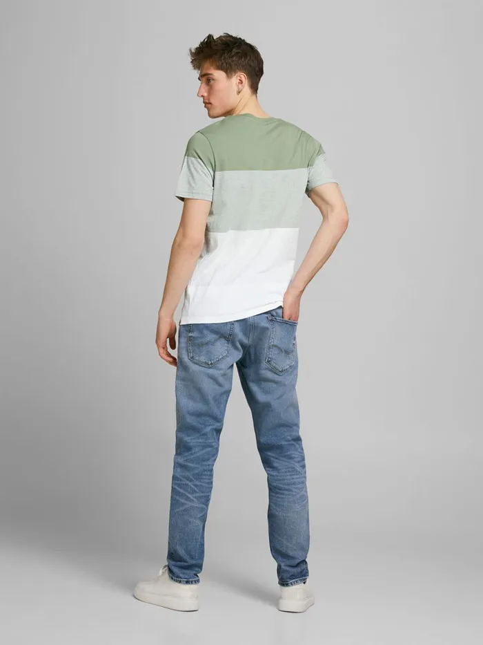 Tshirts JACK and JONES Mens REGULAR FIT BLOCK STRIPE TSHIRT Green Sea Spray Gift Ideas