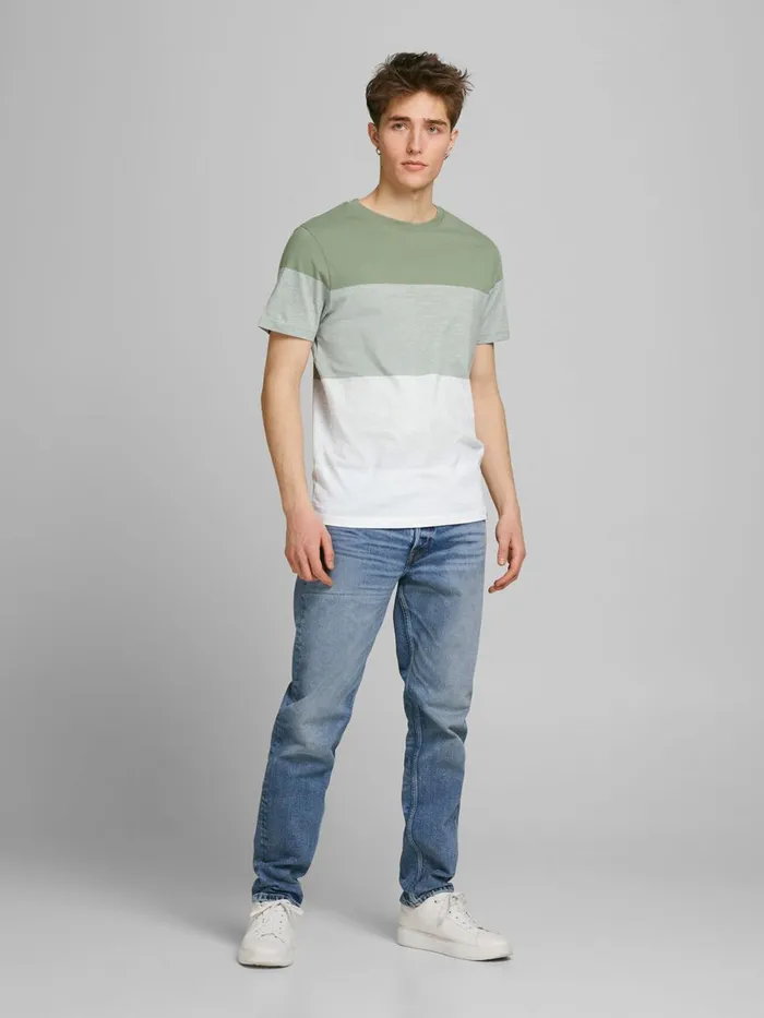 Tshirts JACK and JONES Mens REGULAR FIT BLOCK STRIPE TSHIRT Green Sea Spray Gift Ideas