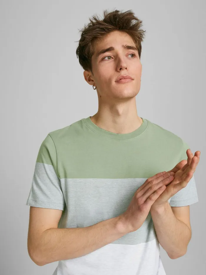 Tshirts JACK and JONES Mens REGULAR FIT BLOCK STRIPE TSHIRT Green Sea Spray Gift Ideas