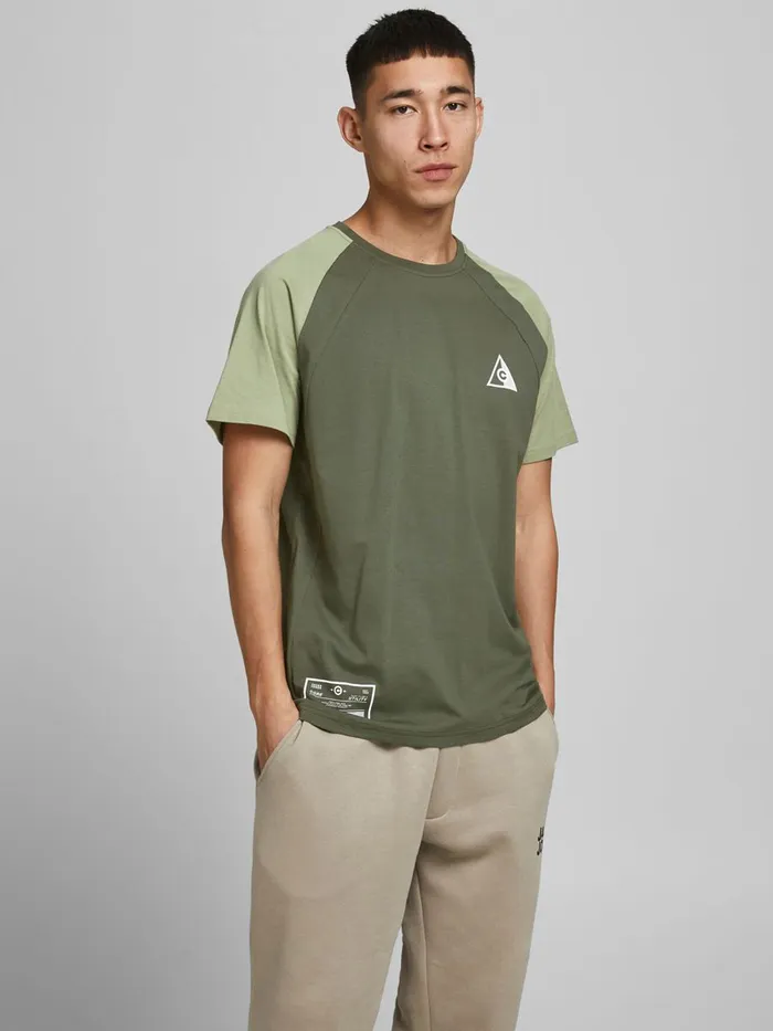 Tshirts JACK and JONES Mens RELAXED FIT COLOUR BLOCK TSHIRT Green Beetle For Sale