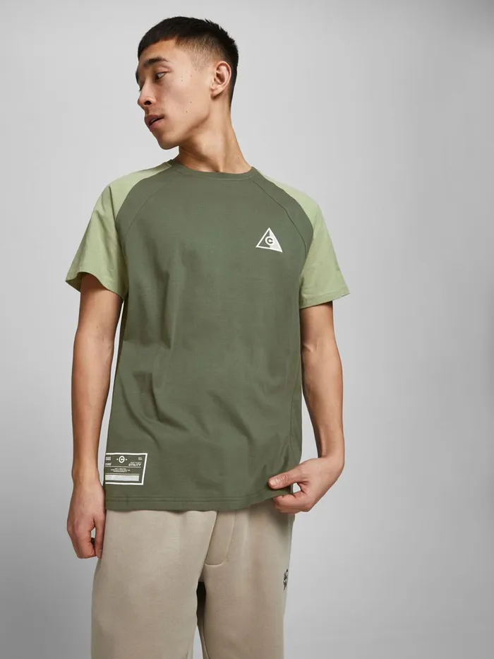 Tshirts JACK and JONES Mens RELAXED FIT COLOUR BLOCK TSHIRT Green Beetle For Sale