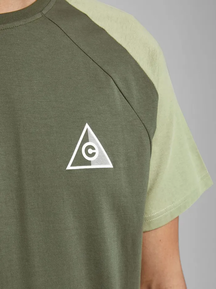 Tshirts JACK and JONES Mens RELAXED FIT COLOUR BLOCK TSHIRT Green Beetle For Sale