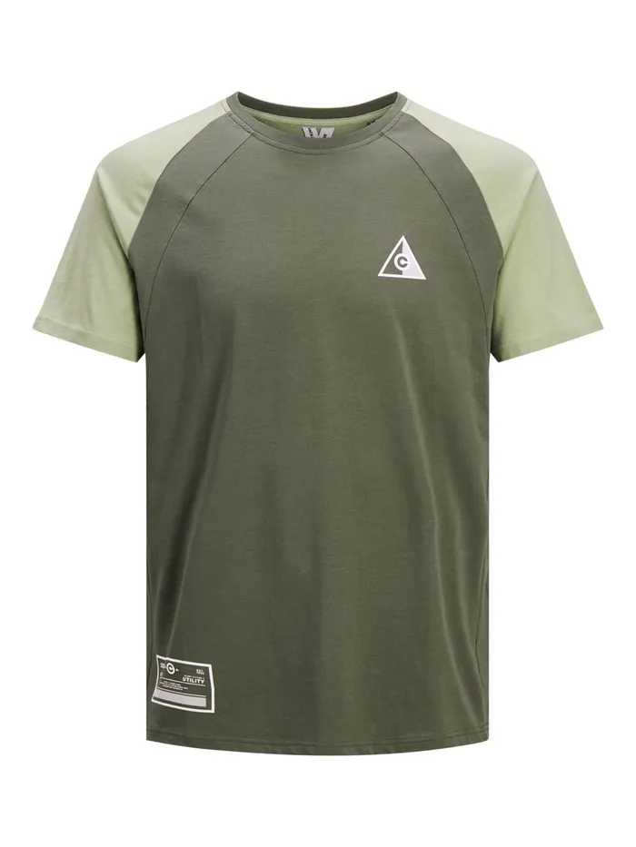 Tshirts JACK and JONES Mens RELAXED FIT COLOUR BLOCK TSHIRT Green Beetle For Sale