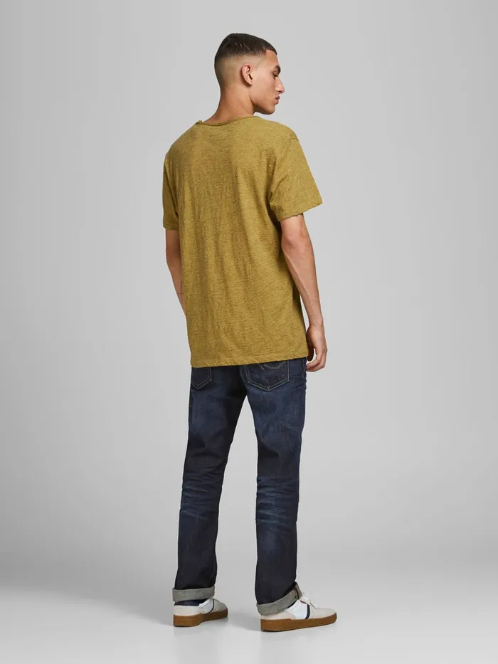 Tshirts JACK and JONES Mens ROLL EDGE VNECK TSHIRT Yellow Sauterne Online
