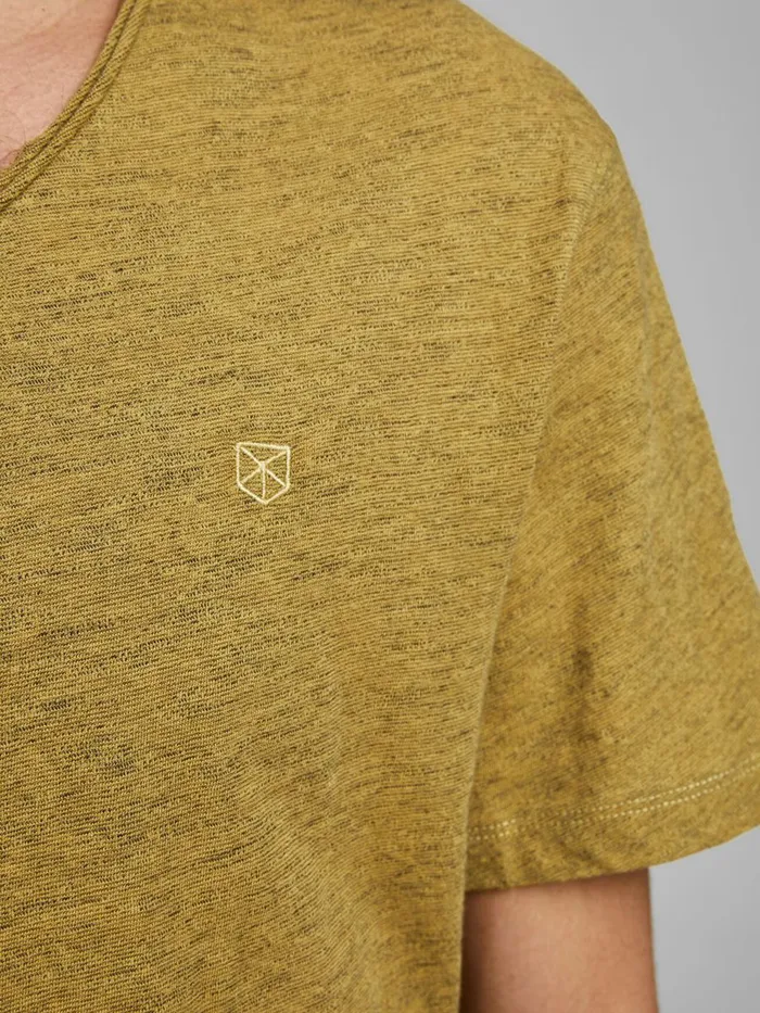 Tshirts JACK and JONES Mens ROLL EDGE VNECK TSHIRT Yellow Sauterne Online