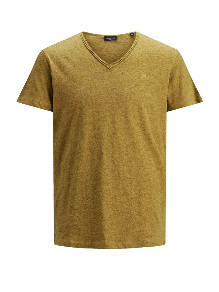 Tshirts JACK and JONES Mens ROLL EDGE VNECK TSHIRT Yellow Sauterne Online