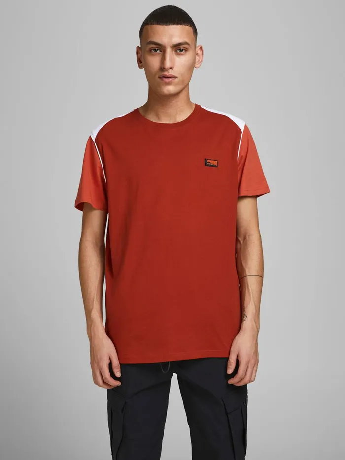 Tshirts JACK and JONES Mens SLIM FIT ORGANIC COTTON TSHIRT Red Red Ochre Cheap On Sale