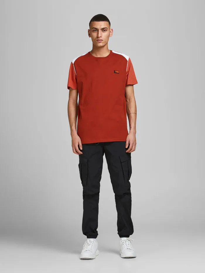 Tshirts JACK and JONES Mens SLIM FIT ORGANIC COTTON TSHIRT Red Red Ochre Cheap On Sale