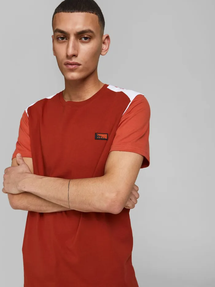 Tshirts JACK and JONES Mens SLIM FIT ORGANIC COTTON TSHIRT Red Red Ochre Cheap On Sale
