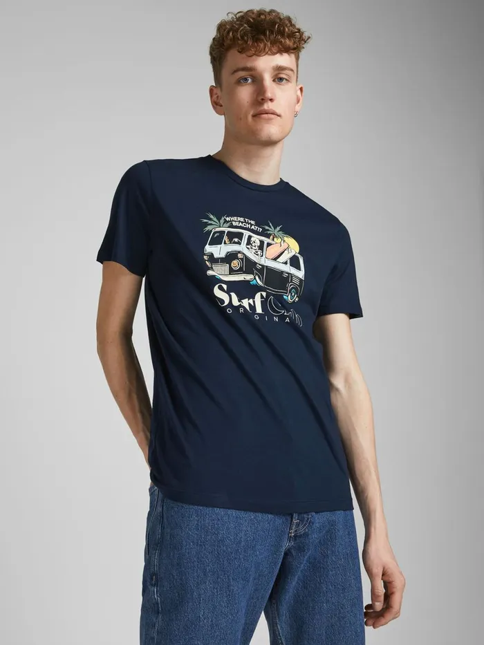 Tshirts JACK and JONES Mens SUMMER SKULL PRINT TSHIRT Blue Navy Blazer On Sale